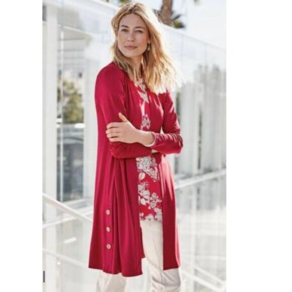J. Jill Wearever Cardigan Duster Small Open Front Red NWOT - Picture 1 of 13